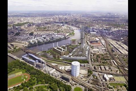 Aerial view of proposed Vinoly tower at Battersea Power Station
